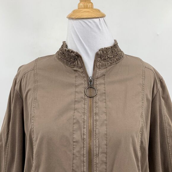 Soft Surroundings Jacket Women L Large Otter Full Zip Smocked Waist Stretch Side - Picture 3 of 12